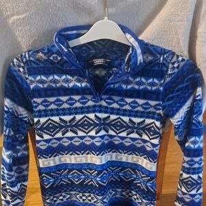 Lands' End Kids Blue Patterned Fleece Top SMALL 8